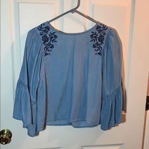 Size S Hollister Embroidered Denim Blouse